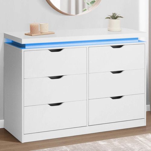 Idmarket Commode 6 Tiroirs Luna À Leds 115 Cm Blanc