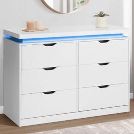 Idmarket Commode 6 Tiroirs Luna À Leds 115 Cm Blanc