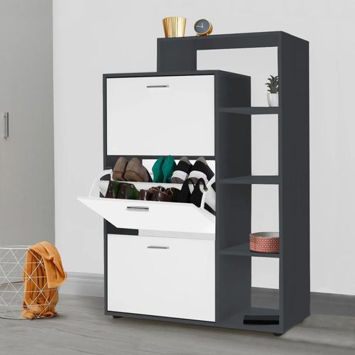 Meuble À Chaussures Gris 3 Portes Blanches Avec Étagère