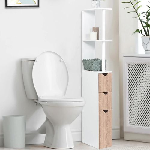 Meuble Wc Étagère Willy Bois 3 Portes Coloris Hêtre Gain De Place Pour Toilettes