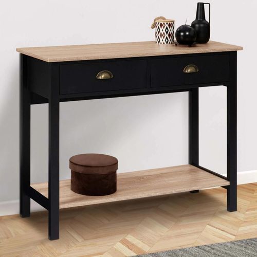 Idmarket Console 2 Tiroirs Vintage Isis Avec Étagère Bois Et Noir