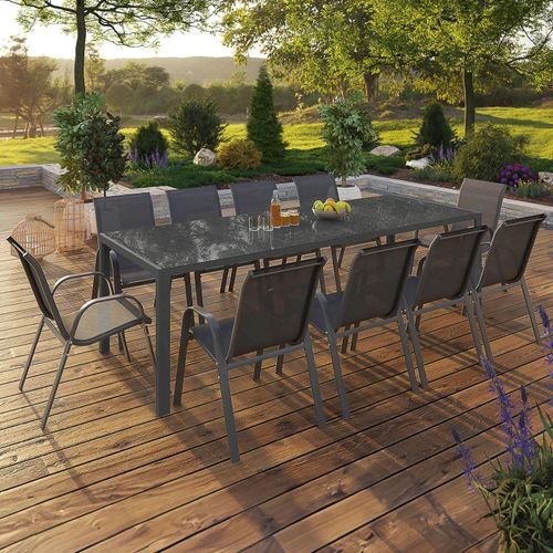 Salon De Jardin Madrid Table 240 Cm Et 10 Chaises Empilables Gris Anthracite