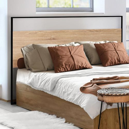 Tête De Lit Detroit 145 Cm Design Industriel Bois Et Métal Noir Avec Fixations Murales
