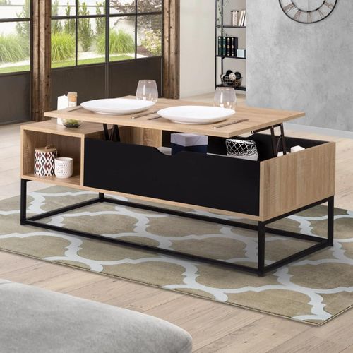Table Basse Plateau Relevable Boston Avec Rangements Design Industriel