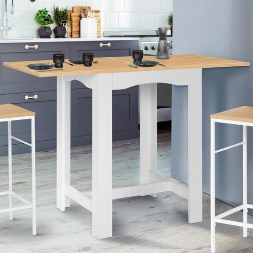 Table Haute De Bar Extensible Dona 2 À 4 Personnes Blanche Plateau Façon Hêtre 65-130 Cm