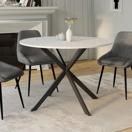 Table À Manger Ronde Alix 4-6 Personnes Pied Araignée Noir Plateau Effet Terrazzo Simone 110 Cm