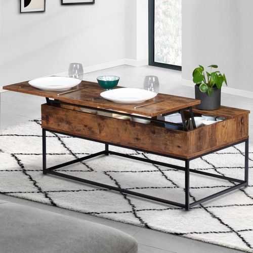 Table Basse Plateau Relevable Dayton Effet Vieilli Design Industriel