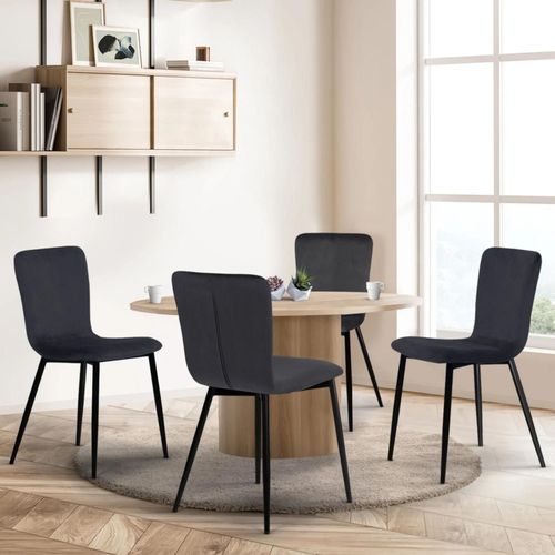 Lot De 4 Chaises Macha En Velours Gris Foncé Pour Salle À Manger