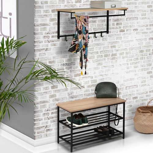 Lot Banc D'entrée + Étagère Murale Detroit Design Industriel
