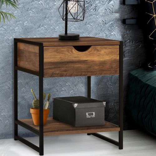 Lot De 2 Tables De Chevet Hawkins Bois Foncé Design Industriel