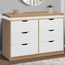 Idmarket Commode 6 Tiroirs Luna À Leds 115 Cm Blanc Et Plateau Effet Bois