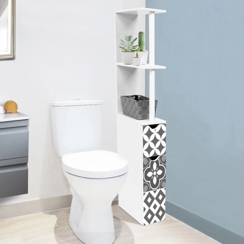Meuble Wc Etagère Willy 2 Portes Motif Carreaux De Ciment Gris