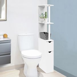 Meuble Wc Étagère Willy Bois Gain De Place Pour Toilette 2 Portes Blanches