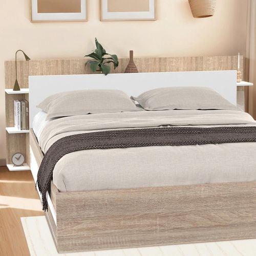 Tête De Lit Sur Pied Ciri Pour Lit 140 Et 160 Cm Avec Rangements Blanc Et Bois