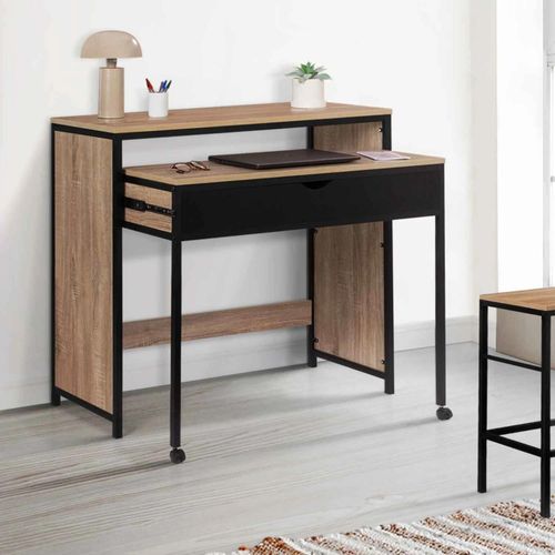 Bureau Extensible 1 Tiroir Boston Bois Et Noir Design Industriel