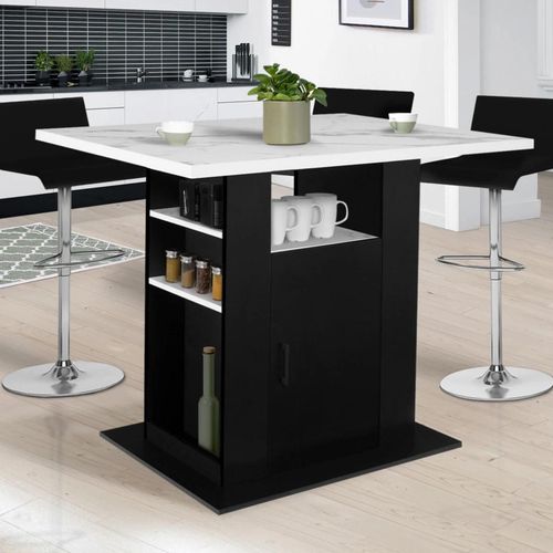 Ilot Central Ugo 110 Cm Effet Marbre Alaska Et Noir Avec Rangements