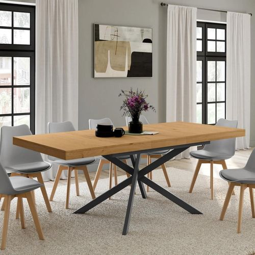 Table À Manger Extensible Rectangle Ines 6-10 Personnes Bois Et Noir 160-200 Cm