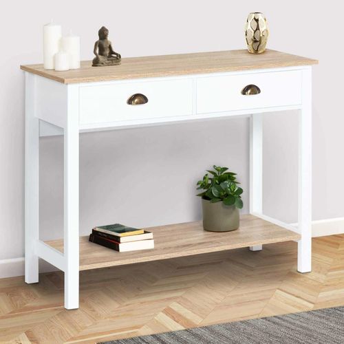 Console 2 Tiroirs Vintage Isis Avec Étagère Bois Et Blanc