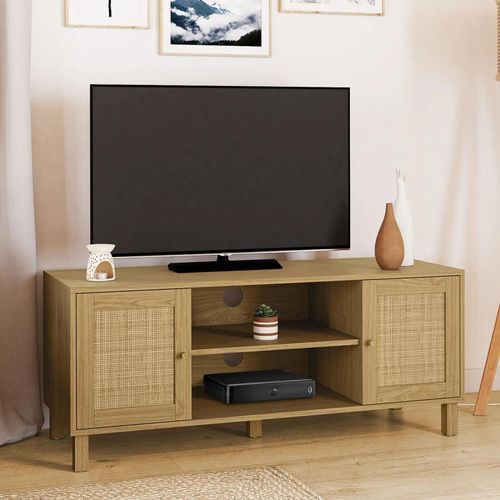 Meuble Tv 115 Cm Vintage Hanae 2 Portes Effet Naturel Cannage