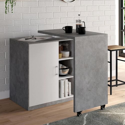 Idmarket Ilot Rotatif Polo Meuble De Bar Pivotant 2 En 1 Imitation Béton Porte Blanche