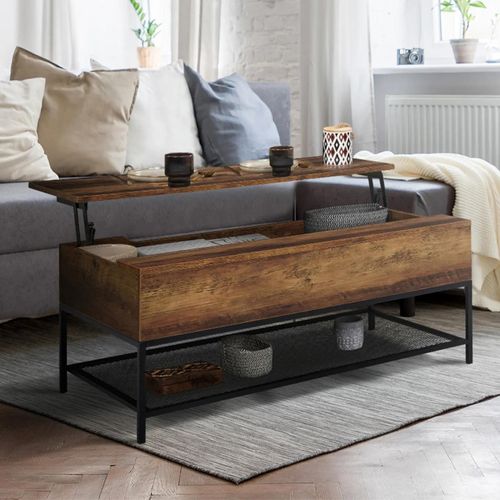 Table Basse Plateau Relevable Hamilton Avec Étagère Inférieure Design Industriel