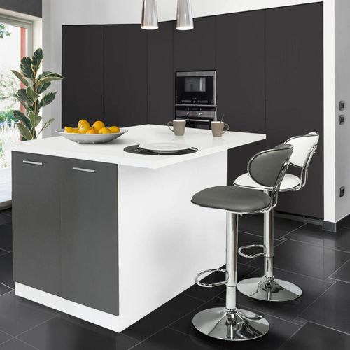Ilot Central Ivo 120 Cm Blanc Et Gris Avec Plan De Travail