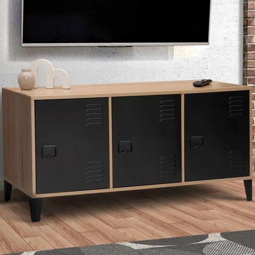 Buffet Bas 113 Cm Ester Bois 3 Portes Métal Noir Design Industriel