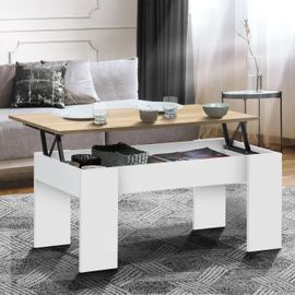 Idmarket Table Basse Plateau Relevable Rectangulaire Tara Bois Blanc Et Imitation Hêtre