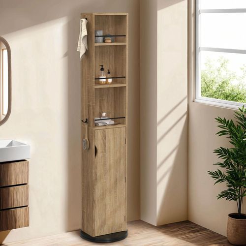 Meuble Colonne Salle De Bain Pivotant Hêtre Et Noir