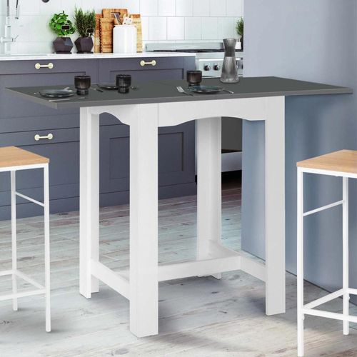 Table Haute De Bar Extensible Dona 2 À 4 Personnes Blanche Plateau Gris 65-130 Cm