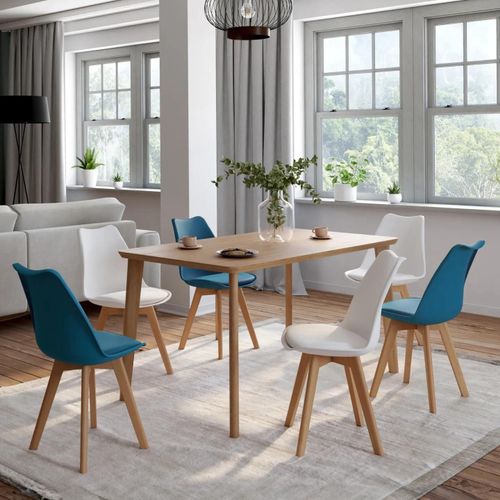 Lot De 6 Chaises Scandinaves Sara Mix Color Bleu Canard X3 Et Blanc X3
