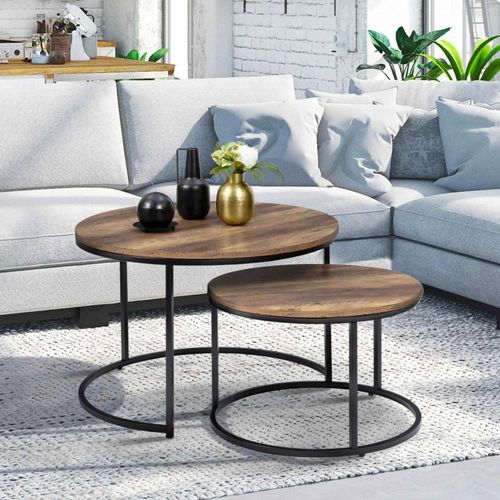 Lot De 2 Tables Basses Gigognes Dayton Rondes 54/70 Effet Vieilli Design Industriel
