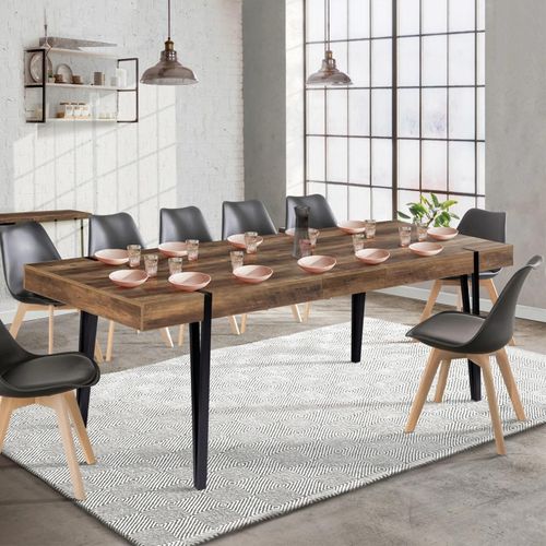Table À Manger Extensible Rectangle Austria 10-12 Personnes Bois Pied Épingle Noir 200-240 Cm