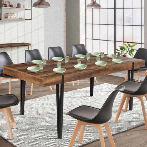 Table À Manger Extensible Rectangle Austria 6-10 Personnes Bois Pied Épingle Noir 160-200 Cm