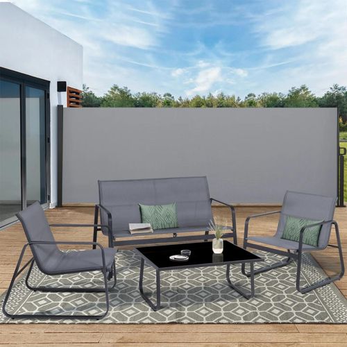 Paravent ext?rieur r?tractable 160 x 500 CM gris clair store lat?ral