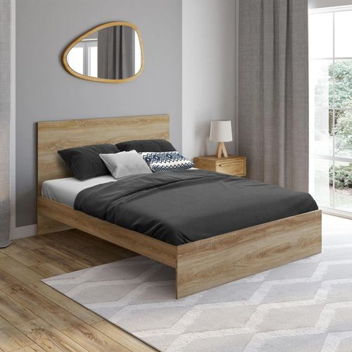 Lit Double Omaha Avec Tête De Lit Et Sommier 140 X 190 Cm Façon Hêtre