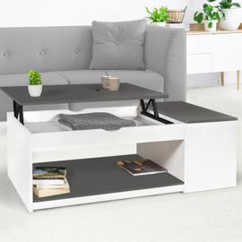 Table Basse Plateau Relevable Elea Avec Coffre Bois Blanc Et Gris