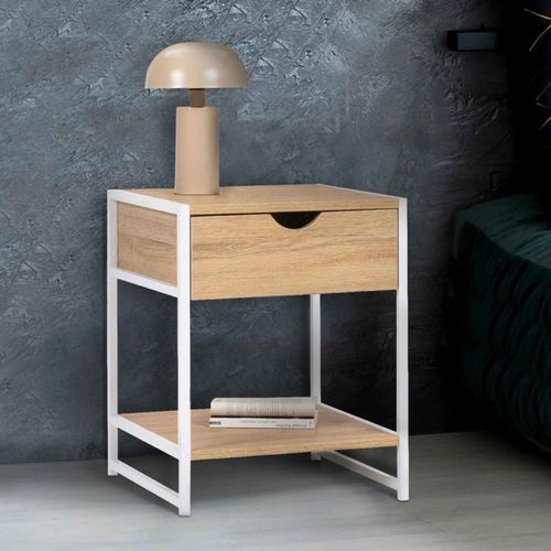 Lot De 2 Tables De Chevet Detroit Design Industriel Bois Et Métal Blanc