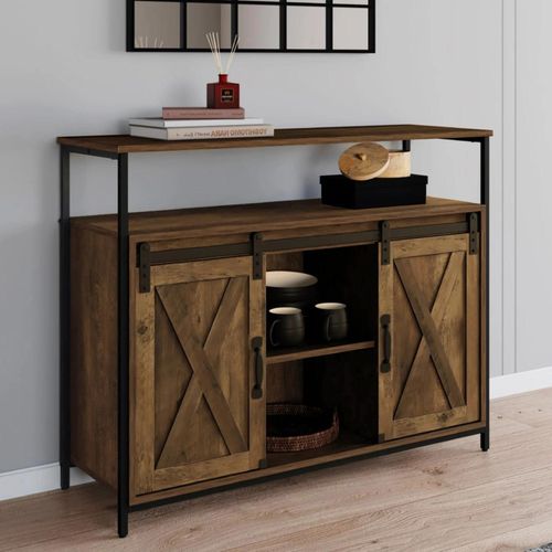 Buffet 2 Portes Grange Coulissantes 100 Cm Montreal Bois Effet Vieilli Design Industriel