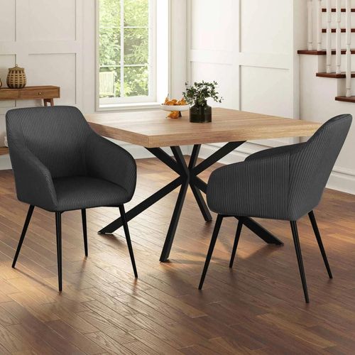 Idmarket Lot De 2 Chaises De Salle À Manger, Fauteuils De Table Jany En Velours Côtelé Gris