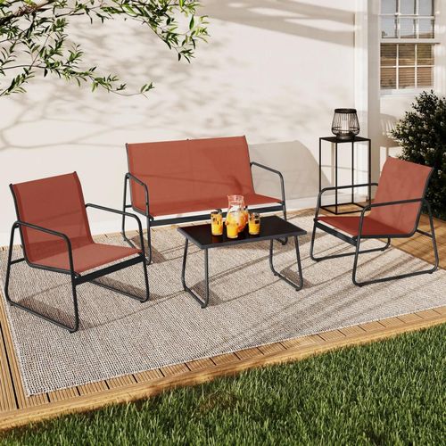 Salon De Jardin Bas Malaga 4 Places Avec Canap?, Fauteuils Et Table Terracotta