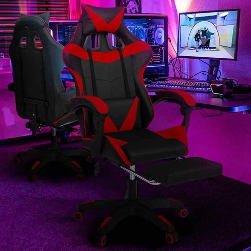 Fauteuil De Gaming Alex Réglable Avec Repose-Pied, Coussin De Tête Et Coussin Lombaire Noir Et Rouge