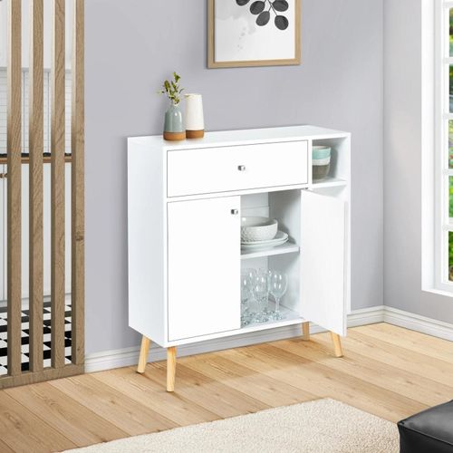 Meuble De Rangement Emmie Scandinave Bois Blanc Avec Placard Et Tiroir