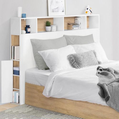 Tête De Lit Cleo 165 Cm Avec Rangements Blanc Et Hêtre