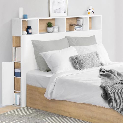 Tête De Lit Cleo 145 Cm Avec Rangements Blanc Et Hêtre