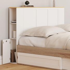 Tête De Lit Sur Pied Vito 145 Cm Avec Rangements Blanc Et Plateau Bois