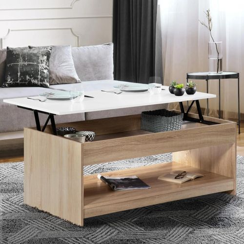 Table Basse Plateau Relevable Soa Bois Imitation Hêtre Plateau Blanc