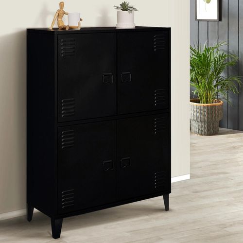 Armoire Ester 4 Portes Métal Noir Design Industriel