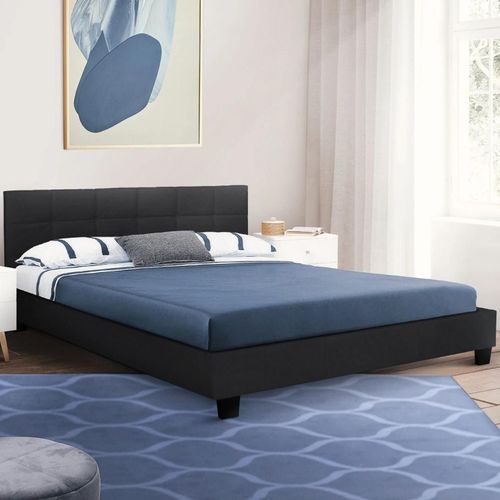 Idmarket - Lit Double Charlotte Avec Tête De Lit Et Sommier 140 X 190 Cm Pvc Noir