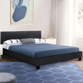 Idmarket - Lit Double Charlotte Avec Tête De Lit Et Sommier 140 X 190 Cm Pvc Noir